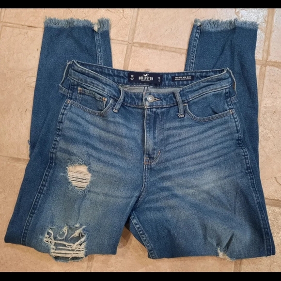 Holey Distressed Jeans 28/27 Hollister Hi Waist Ripped - Picture 2 of 3